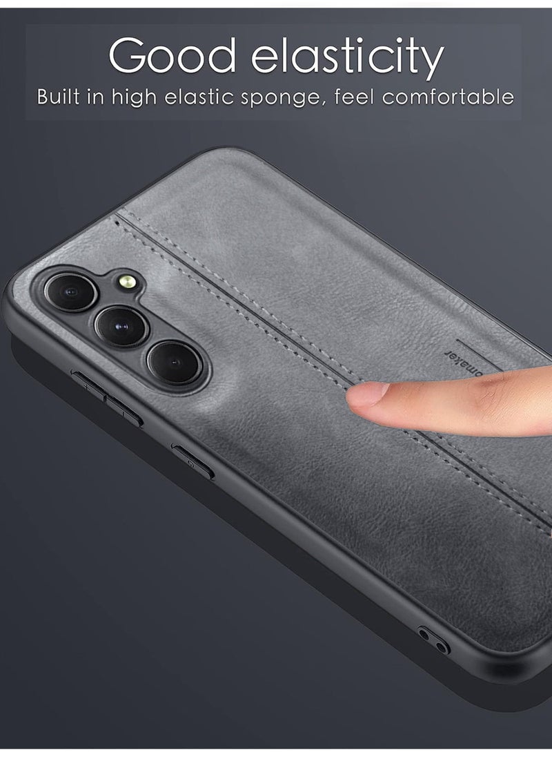 OMAKER Premium Stylish PU Leather Shockproof Back Cover Case for Samsung Galaxy A34 - Gray  - Image 3