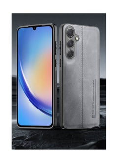 OMAKER غطاء خلفي مقاوم للصدمات من الجلد الصناعي الفاخر لهاتف Samsung Galaxy A34 - رمادي  - Image 2