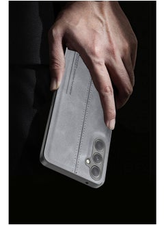 OMAKER غطاء خلفي مقاوم للصدمات من الجلد الصناعي الفاخر لهاتف Samsung Galaxy A34 - رمادي  - Image 4