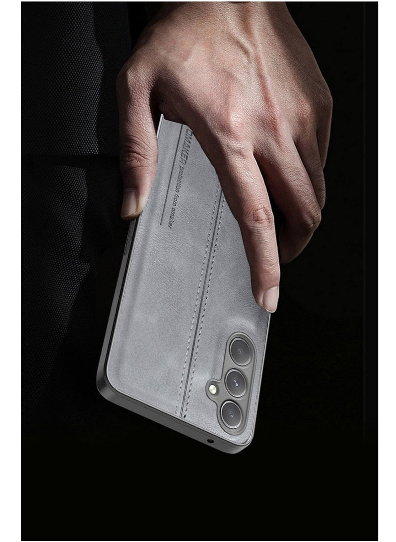 OMAKER Premium Stylish PU Leather Shockproof Back Cover Case for Samsung Galaxy A34 - Gray  - Image 4