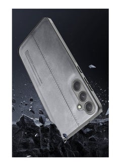 OMAKER غطاء خلفي مقاوم للصدمات من الجلد الصناعي الفاخر لهاتف Samsung Galaxy A34 - رمادي  - Image 5