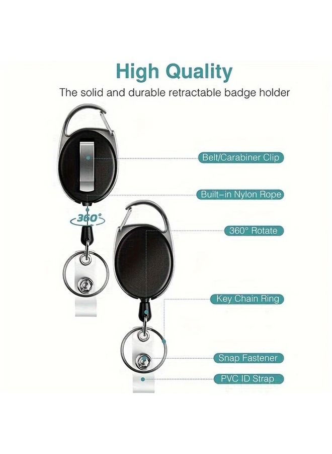 Black Retractable Badge Holder With 360 Rotation Belt Clip Key Ring - Image 3