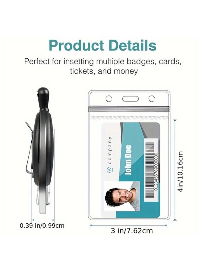 Black Retractable Badge Holder With 360 Rotation Belt Clip Key Ring - Image 2