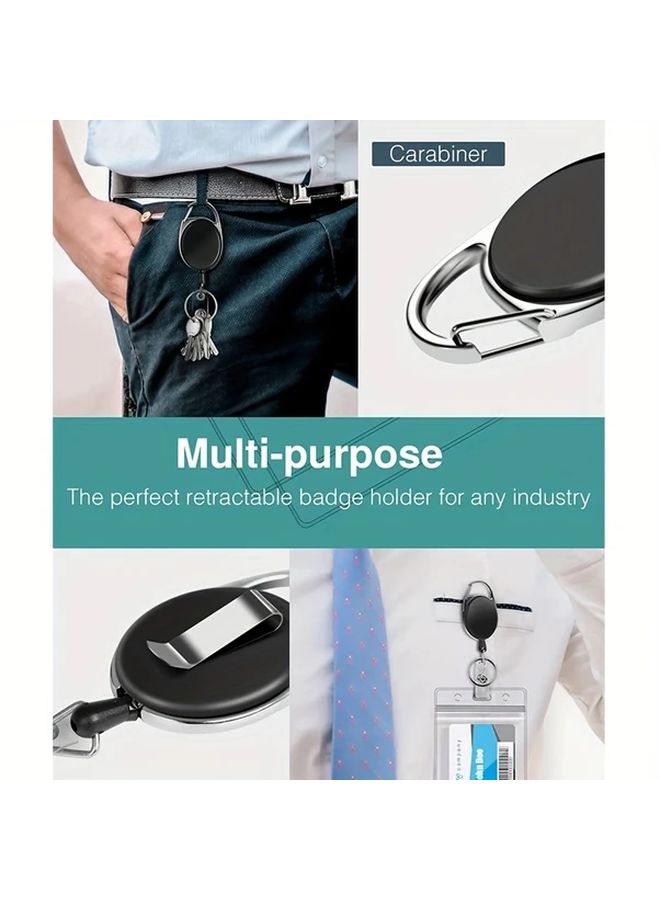 Black Retractable Badge Holder With 360 Rotation Belt Clip Key Ring - Image 4