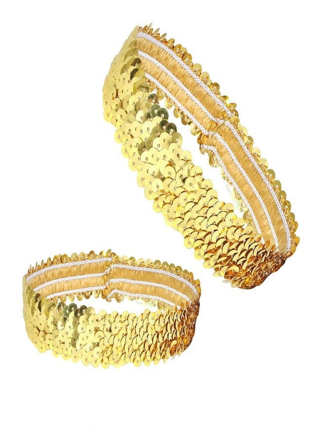 QUUPY 2Pcs Sequin Headband Elastic Sparkly Headband Glitter Headband Sports Shiny Style Headdress for Dance Party Accessories(Gold) - Image 1