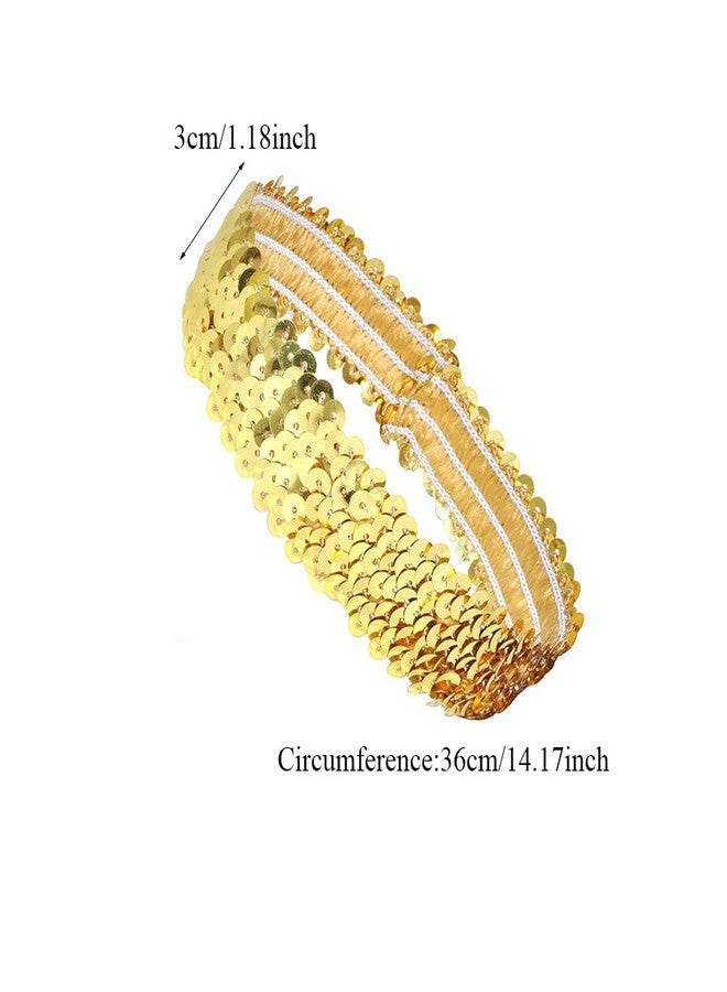 QUUPY 2Pcs Sequin Headband Elastic Sparkly Headband Glitter Headband Sports Shiny Style Headdress for Dance Party Accessories(Gold) - Image 2