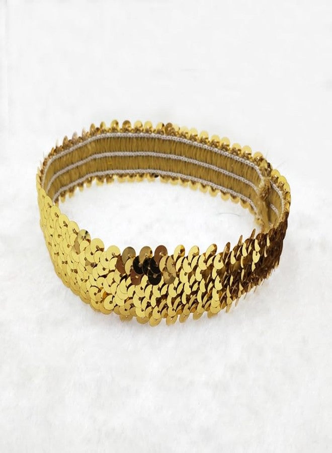 QUUPY 2Pcs Sequin Headband Elastic Sparkly Headband Glitter Headband Sports Shiny Style Headdress for Dance Party Accessories(Gold) - Image 3