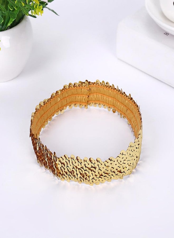 QUUPY 2Pcs Sequin Headband Elastic Sparkly Headband Glitter Headband Sports Shiny Style Headdress for Dance Party Accessories(Gold) - Image 4