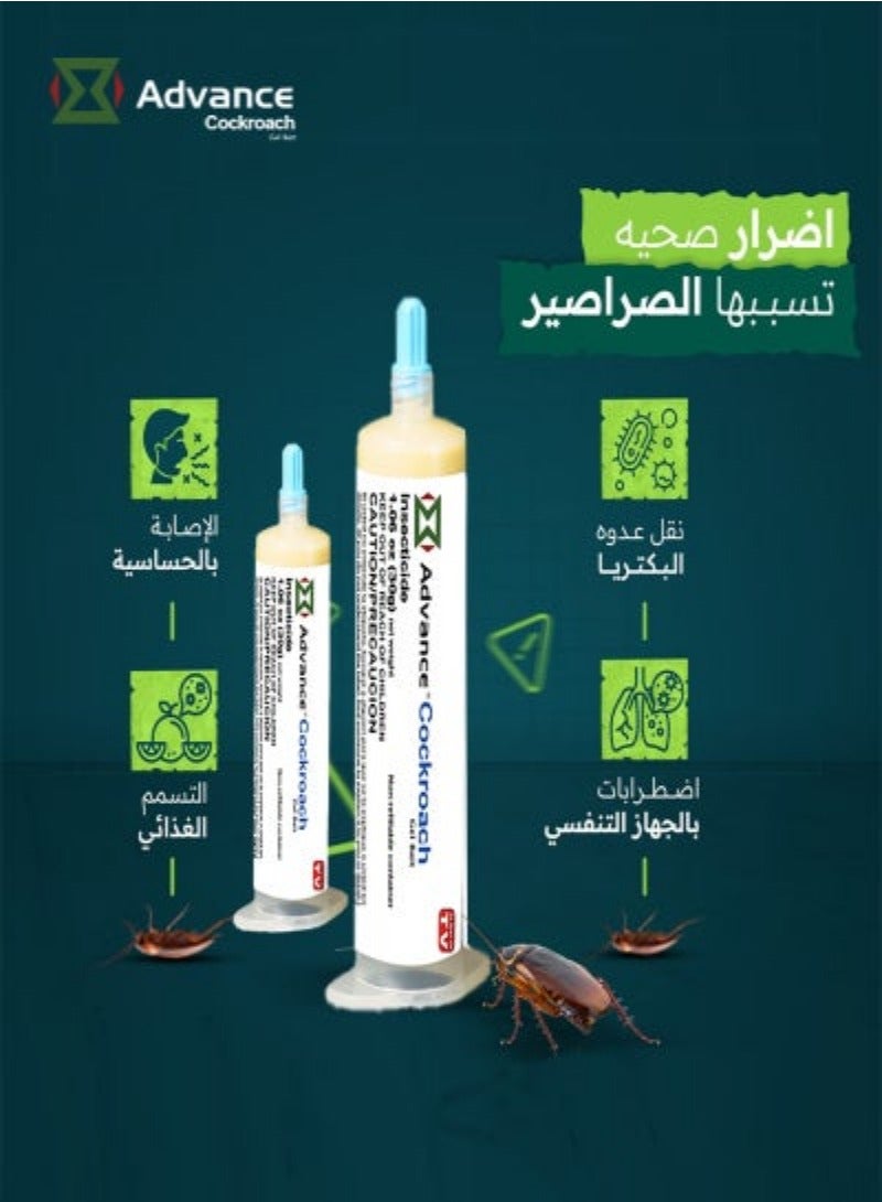 AS SEEN ON TV Advance Cockroach Gel Bait, 2Tubes x 30grams, 2 Plunger and 2 Tips, German Roach Insect Pest Control, Indoor and Outdoor Use, Roach Killer Gel 