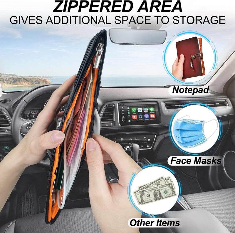 BIRDLINE Car Sun Visor Organizer, Leather Storage Multi-Pocket Sun Visor Pouch with Zipper for Card License Registration Pen Glasses Document, Fits Most Car, Sheddan & SUV, Auto Interior Accessories. - Image 2