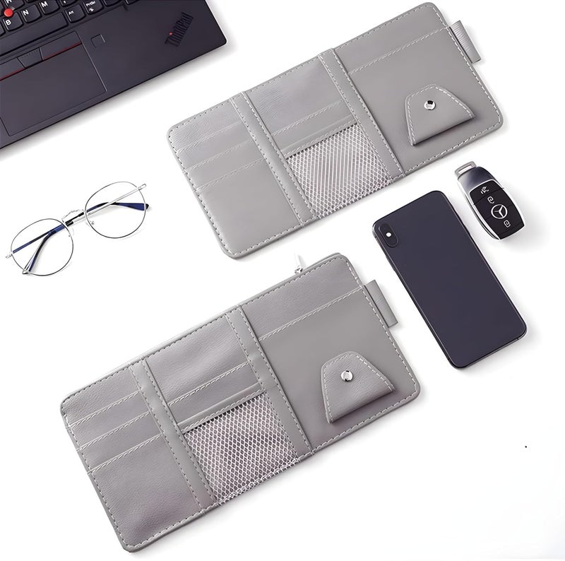 BIRDLINE Car Sun Visor Organizer, Leather Storage Multi-Pocket Sun Visor Pouch with Zipper for Card License Registration Pen Glasses Document, Fits Most Car, Sheddan & SUV, Auto Interior Accessories. - Image 4