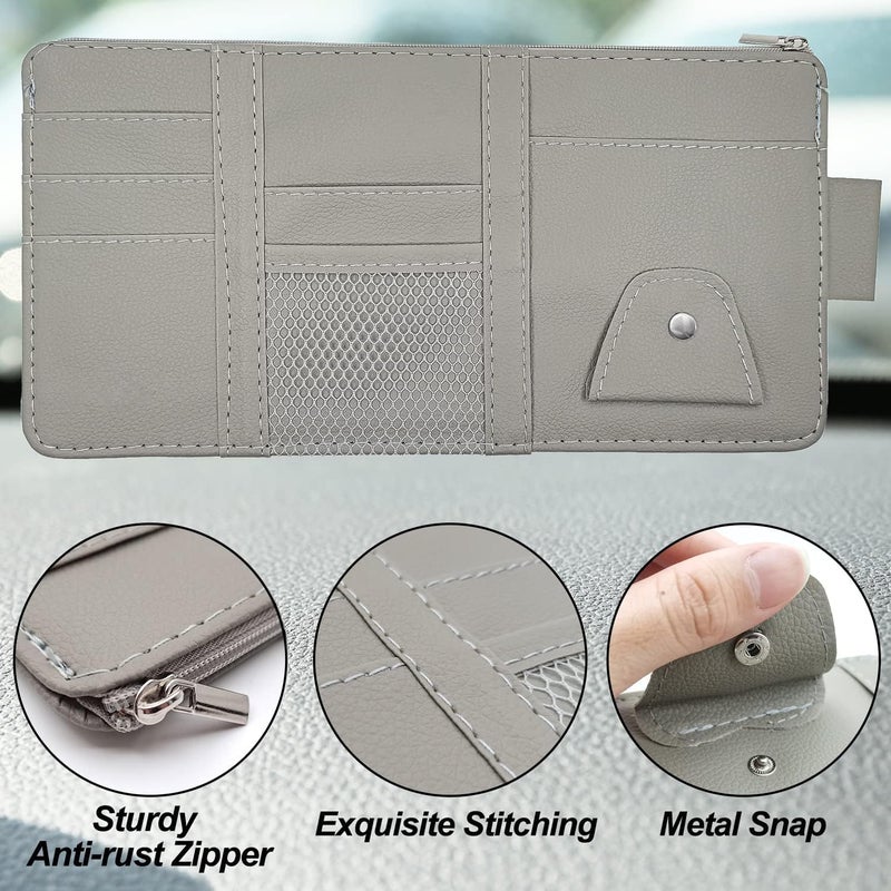 BIRDLINE Car Sun Visor Organizer, Leather Storage Multi-Pocket Sun Visor Pouch with Zipper for Card License Registration Pen Glasses Document, Fits Most Car, Sheddan & SUV, Auto Interior Accessories. - Image 5