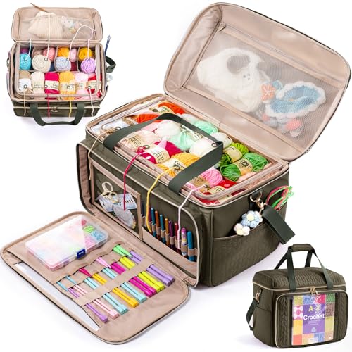 MYBAGZING Large Yarn Storage BagCrochet Bag OrganizerYarn Bags for CrochetingCrochet Storage Bag with Pockets for Crochet Hooks Crochet AccessoriesKnitting BagsGifts for Crocheters - Image 1