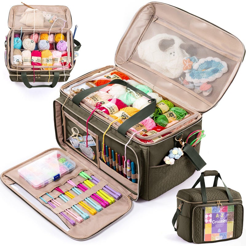 MYBAGZING Large Yarn Storage BagCrochet Bag OrganizerYarn Bags for CrochetingCrochet Storage Bag with Pockets for Crochet Hooks Crochet AccessoriesKnitting BagsGifts for Crocheters - Image 2
