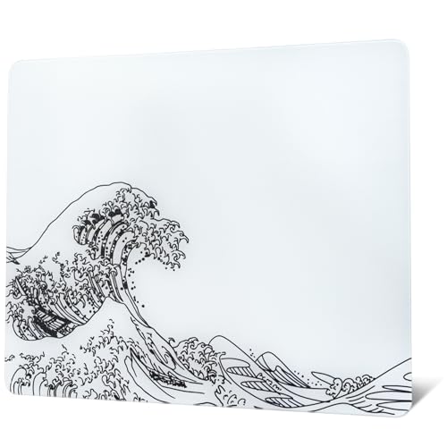 GMKWTL XVX Glass Gaming Mouse Pad, White Kanagawa Hard Mousepads for Gaming,Professional Large Mouse Mat 410mm*310mm, Special Glass Surface with Improved Precision and Speed - Image 1