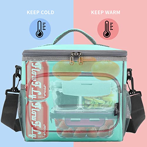 FlowFly Insulated Reusable Lunch Bag Adult Large Lunch Box for Women and Men with Adjustable Shoulder Strap,Front Zipper Pocket and Dual Large Mesh Side Pockets,Jade - Image 2