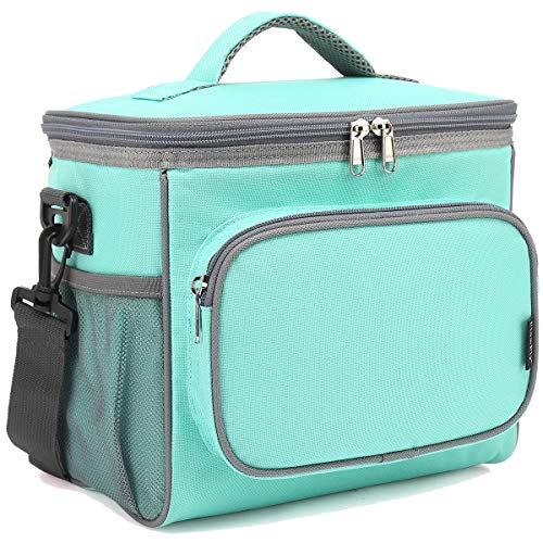 FlowFly Insulated Reusable Lunch Bag Adult Large Lunch Box for Women and Men with Adjustable Shoulder Strap,Front Zipper Pocket and Dual Large Mesh Side Pockets,Jade - Image 1