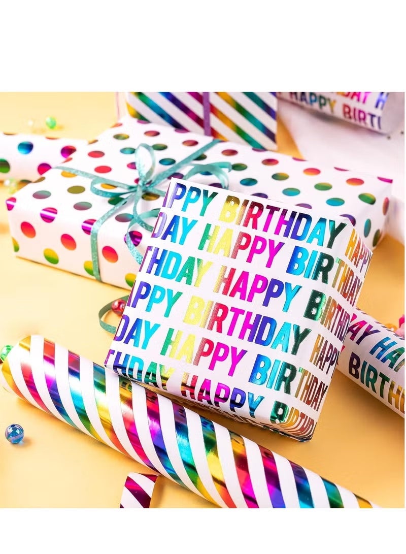 Birthday Wrapping Paper Rolls, 3 rolls 43CM x 3M Per Roll, Gift Wrapping Paper Colorful Birthday Design for Party, Holiday, Baby Shower - Image 2