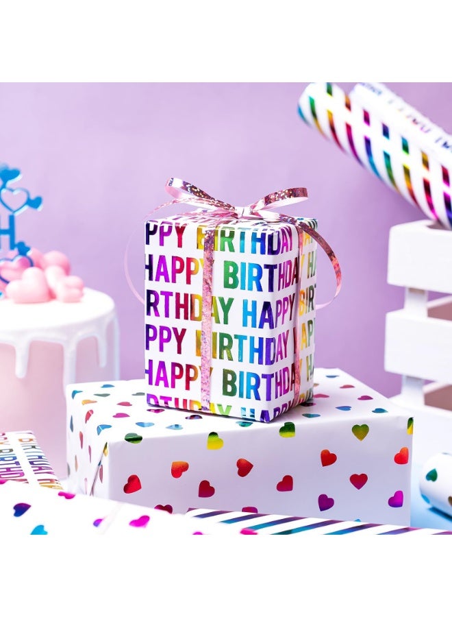 Birthday Wrapping Paper Rolls, 3 rolls 43CM x 3M Per Roll, Gift Wrapping Paper Colorful Birthday Design for Party, Holiday, Baby Shower - Image 4