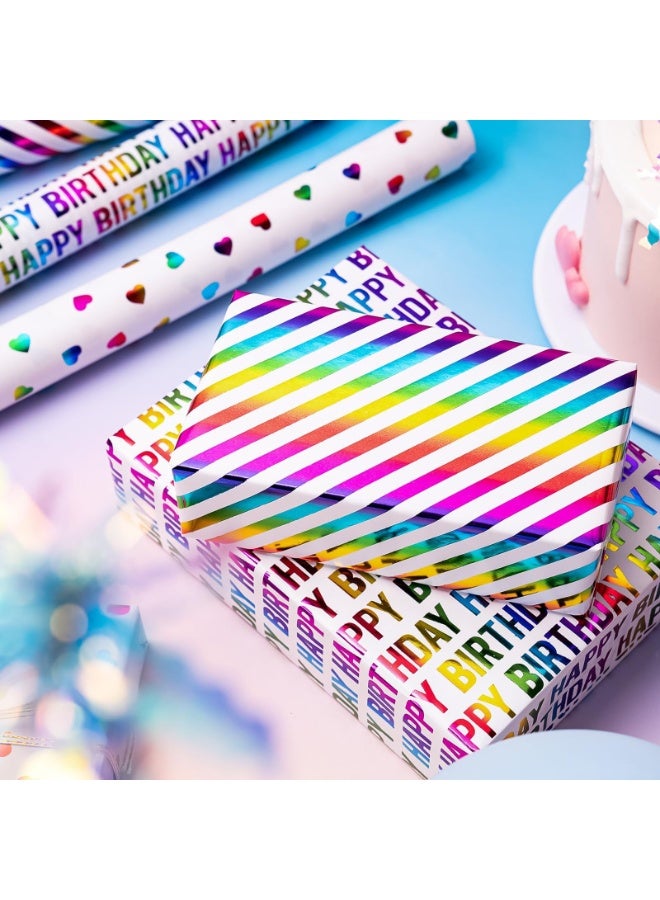 Birthday Wrapping Paper Rolls, 3 rolls 43CM x 3M Per Roll, Gift Wrapping Paper Colorful Birthday Design for Party, Holiday, Baby Shower - Image 5