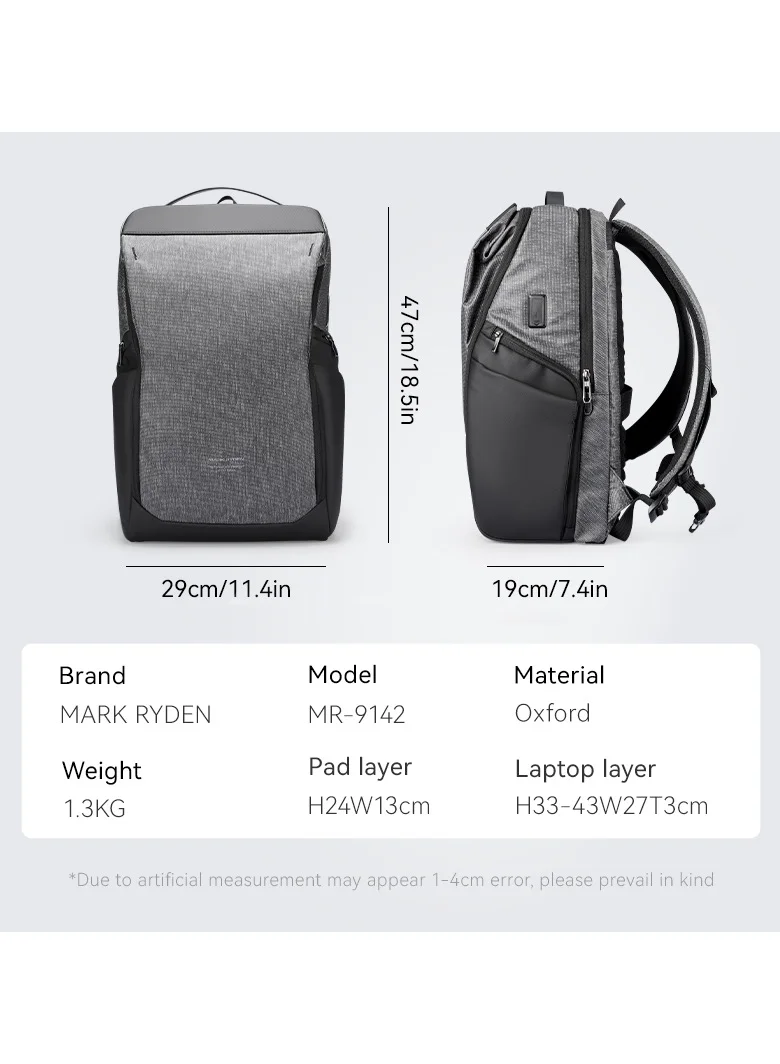 MARK RYDEN Mark Ryden 9142 Waterproof Backpack, USB Charging, 17inch Laptop, Large Capacity, FUTURE Series**