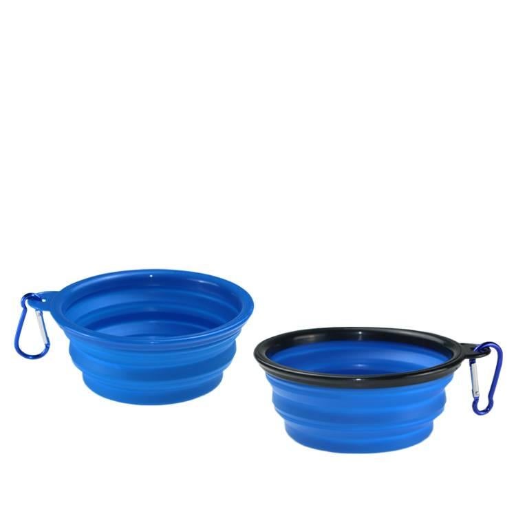 وعاء سيليكون محمول باللون أزرق سهل الحمل للحيوانات الأليفة قابل للطي ومن السيليكون وللسفر والخارج لـ السفر والمشي والتخييم والإطعام الخارجي وتقديم الماء اليومي للحيوانات الأليفة - Image 2