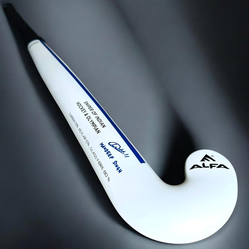 ALFA MANDEEP Singh Edition Composite Hockey Stick (Low Bow, White-Blue, 37 INCHES) - Image 3
