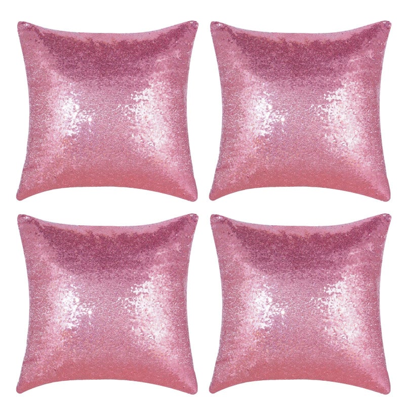 Miayon Pink Sequin Pillow Covers Square Glitter Pillow Cases Decorative Sparkling Throw Pillow Covers Cushion Case for Bed Sofa Bedroom Living Room Valentines Day Wedding Home Decor 18x184 Pack