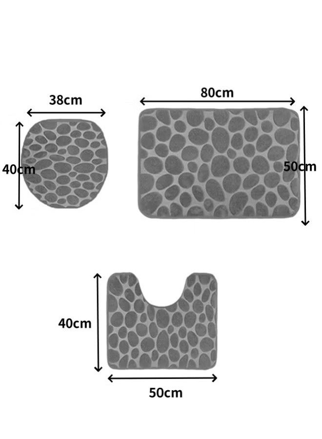Bathroom Rugs Sets 3 Piece,Cobblestone Flannel Bathroom Mats Set Extra Thick, Non Slip Bath Mats for Bathroom, Water Absorbent, Washable Bath Rugs for Tub, Toilet and Floor - Image 2