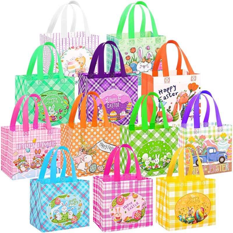 DECHISY 12Pack Easter Egg Hunt Bags, 8.3Ã—7.9Ã—6 inch Non-Woven Large Easter Gift Bags, 12 Unique Patterns Baskets for Kids, Party Supplies - Image 1