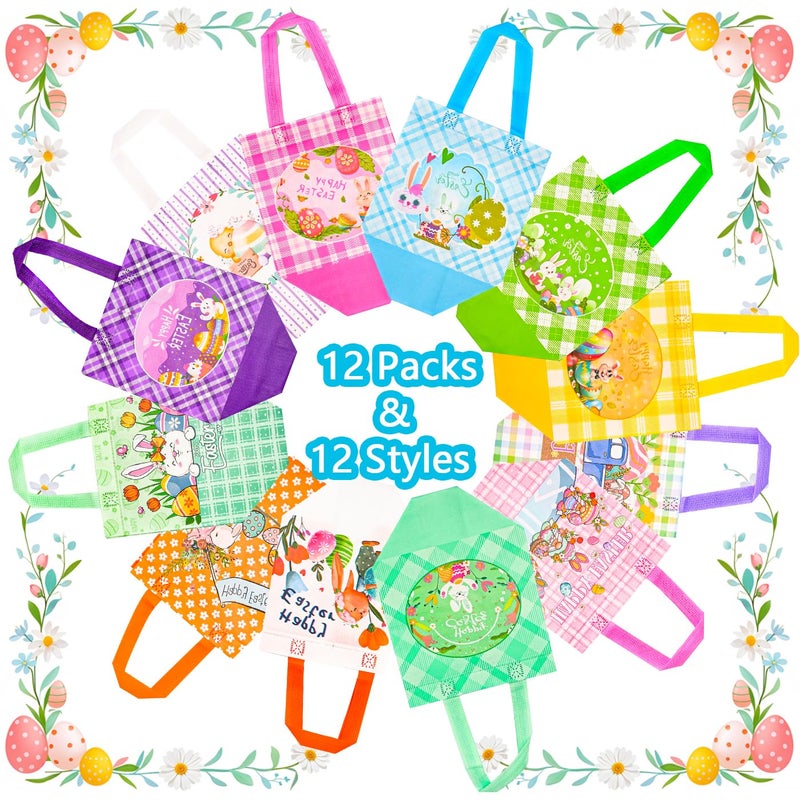 DECHISY 12Pack Easter Egg Hunt Bags, 8.3Ã—7.9Ã—6 inch Non-Woven Large Easter Gift Bags, 12 Unique Patterns Baskets for Kids, Party Supplies - Image 3