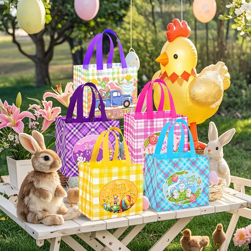 DECHISY 12Pack Easter Egg Hunt Bags, 8.3Ã—7.9Ã—6 inch Non-Woven Large Easter Gift Bags, 12 Unique Patterns Baskets for Kids, Party Supplies - Image 4