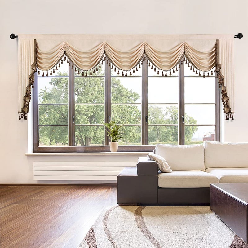 ELKCA ELKCA Thick Chenille Curtains Valance for Living Room Beige Waterfall Valance for Bedroom  Rod Pocket (Beige  W138 Inch  1 Panel)  - Image 1