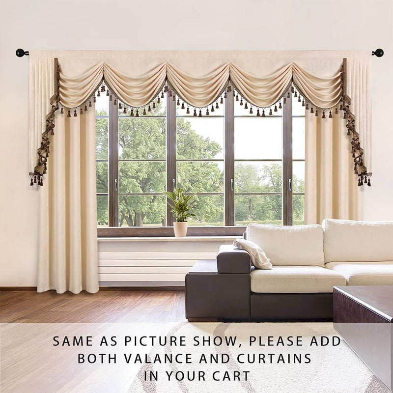 ELKCA ELKCA Thick Chenille Curtains Valance for Living Room Beige Waterfall Valance for Bedroom  Rod Pocket (Beige  W138 Inch  1 Panel)  - Image 2
