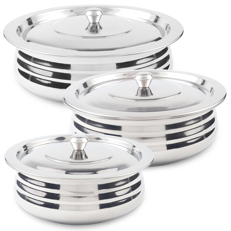 CRAFTONE Stainless Steel Heavy Duty Induction Cooking Pot Cook and Serve Handi With Lid Set of 3 pcs, Premium Steel Tope, Patila Handi for both cooking and serving (1.9 Qt, 2.4 Qt and 3.3 Quart) - Image 1