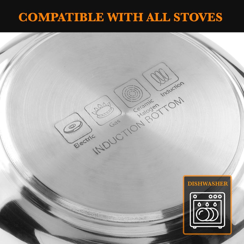 CRAFTONE Stainless Steel Heavy Duty Induction Cooking Pot Cook and Serve Handi With Lid Set of 3 pcs, Premium Steel Tope, Patila Handi for both cooking and serving (1.9 Qt, 2.4 Qt and 3.3 Quart) - Image 4
