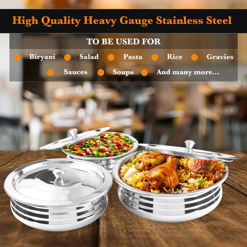 CRAFTONE Stainless Steel Heavy Duty Induction Cooking Pot Cook and Serve Handi With Lid Set of 3 pcs, Premium Steel Tope, Patila Handi for both cooking and serving (1.9 Qt, 2.4 Qt and 3.3 Quart) - Image 3