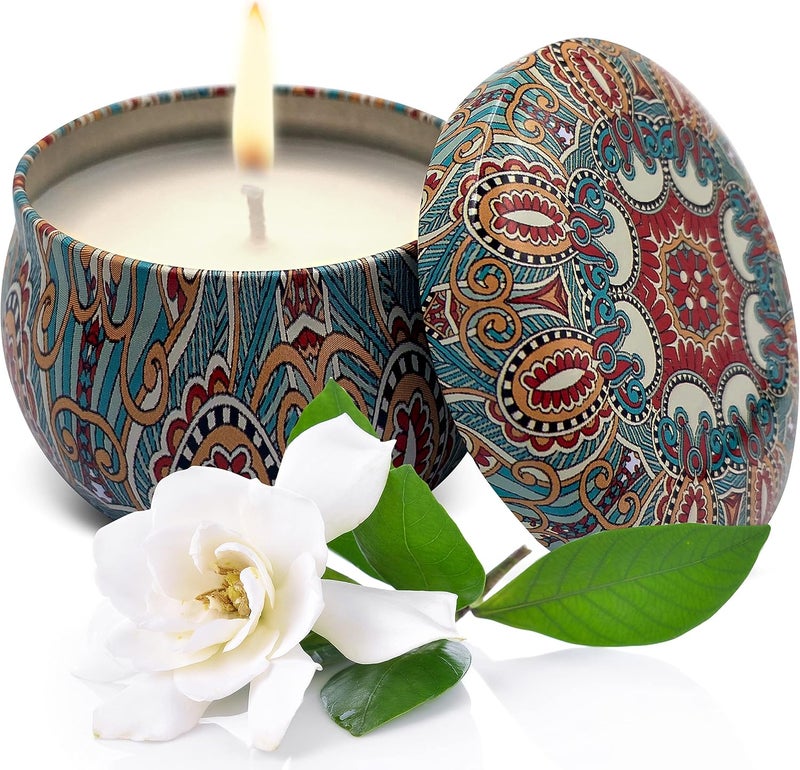 Relaxcation Scented Soy Wax Candle in Decorative Giftable Metal Tin - Pure Organic Soy Wax and Natural White Gardenia Oils - Cleam Burn Up to 30 Hours - Nice Gift for Women - Handmade in USA - Image 1