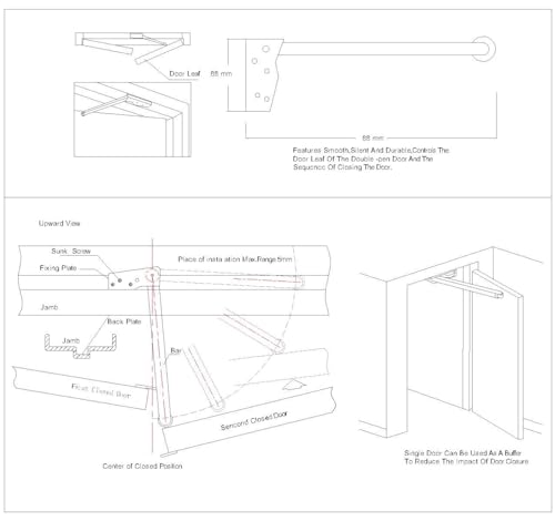 GINFH Sequencer Fire Door Coordinator Double Opener Door Device Spring Fire Door Double Door Closing Sequence Setting (Stainless Steel 201) - Image 2
