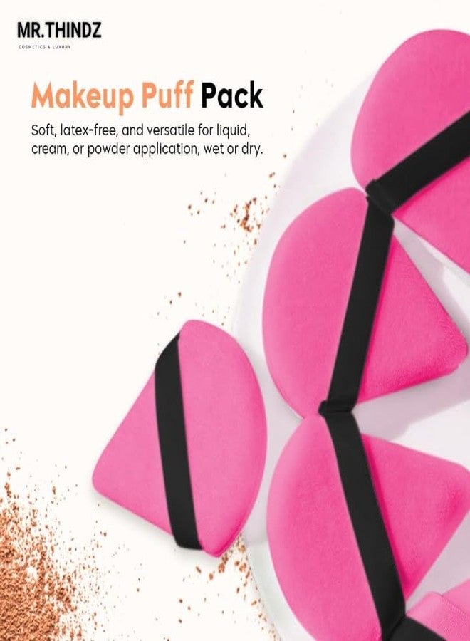MR.THINDZ® 2 Pcs Powder Puff Soft Face Makeup Sponge, Loose powder Foundation Blending Sponges Set, Beauty Blender, Contouring, Wedge Triangle Shape Wet & Dry Tool Washable Reusable (Dark Pink) - Image 2