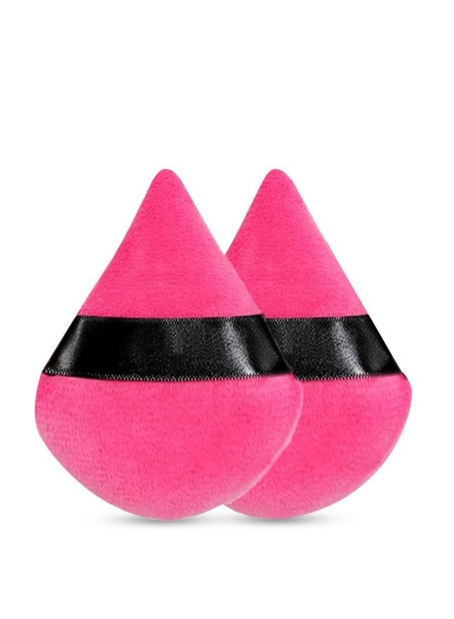 MR.THINDZ® 2 Pcs Powder Puff Soft Face Makeup Sponge, Loose powder Foundation Blending Sponges Set, Beauty Blender, Contouring, Wedge Triangle Shape Wet & Dry Tool Washable Reusable (Dark Pink) - Image 1