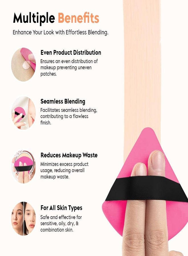 MR.THINDZ® 2 Pcs Powder Puff Soft Face Makeup Sponge, Loose powder Foundation Blending Sponges Set, Beauty Blender, Contouring, Wedge Triangle Shape Wet & Dry Tool Washable Reusable (Dark Pink) - Image 4
