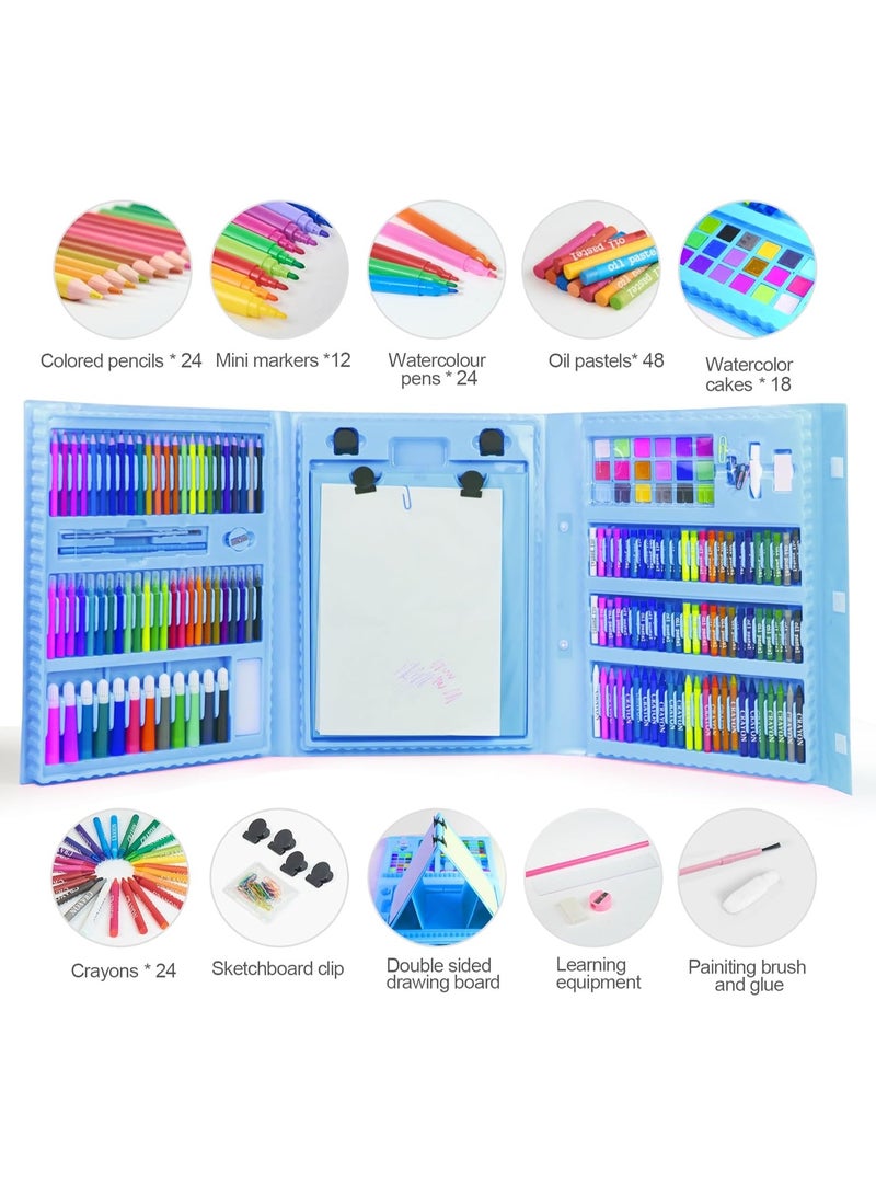 Relex Drawing Kit 208PCS Deluxe Colouring Art Set for Kids 6-12 Drawing & Painting Set with Watercolour Drawing Colouring Pencils for Children Kid Girls Boys (Blue-208PCS) - Image 3