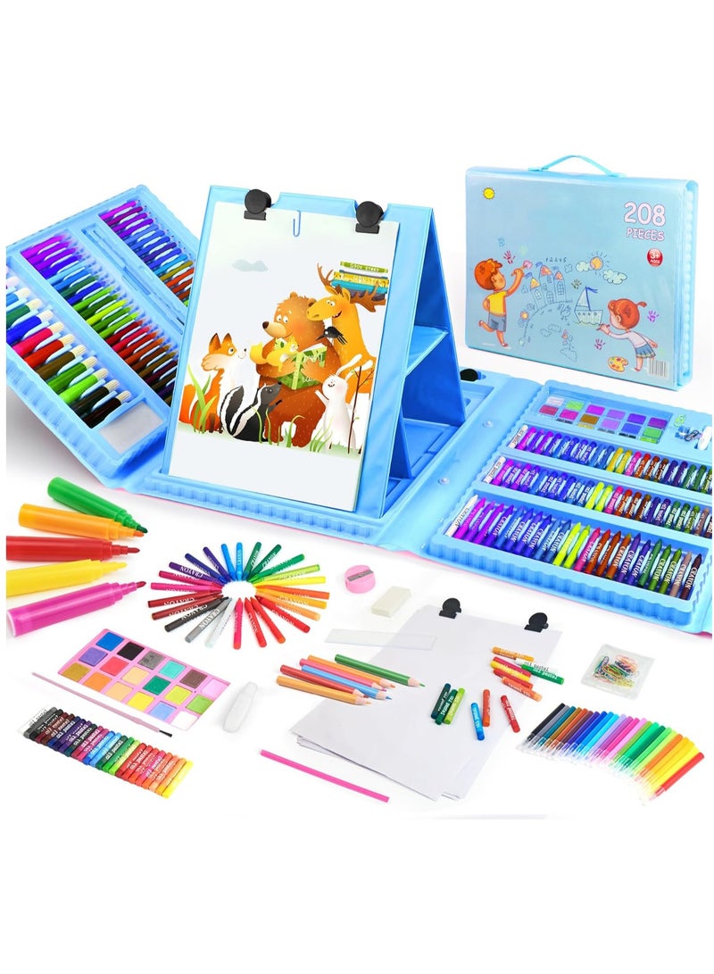 Relex Drawing Kit 208PCS Deluxe Colouring Art Set for Kids 6-12 Drawing & Painting Set with Watercolour Drawing Colouring Pencils for Children Kid Girls Boys (Blue-208PCS) - Image 1