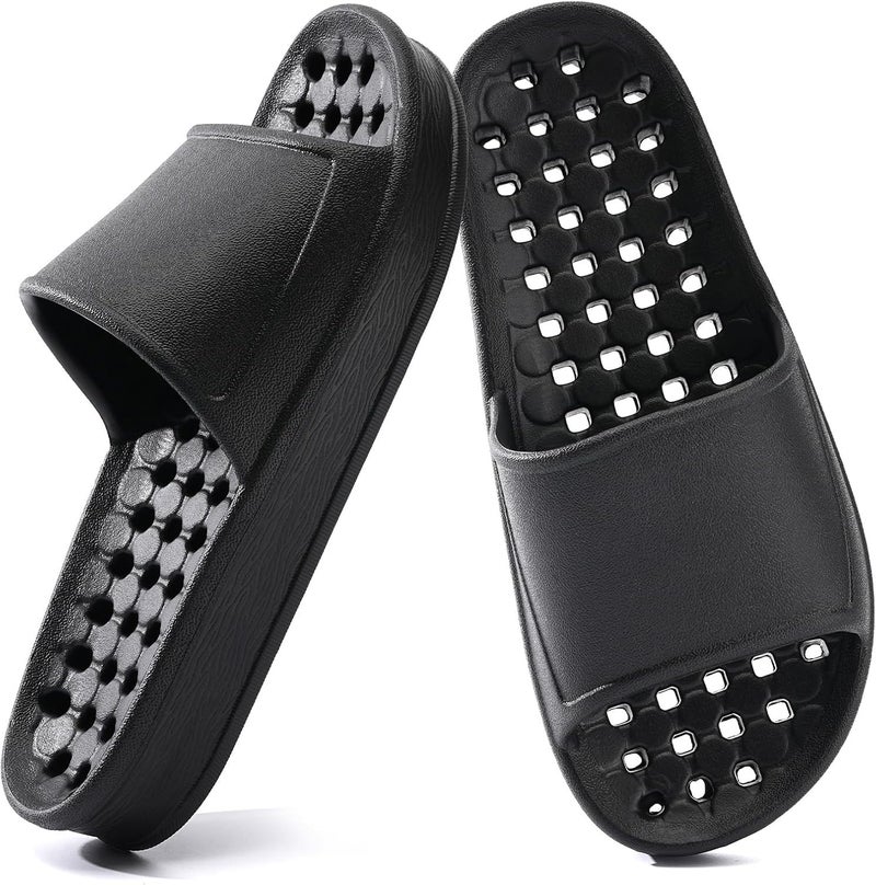 GETOEU Shower Shoes for Women and Men with Drain Holes Massage Slide Sandals Soft Cushioned Anti-Slip Pool Slides Comfort Thick Soled Gym Shower Shoes Quick Drying Bathroom Spa Slippers - Image 1