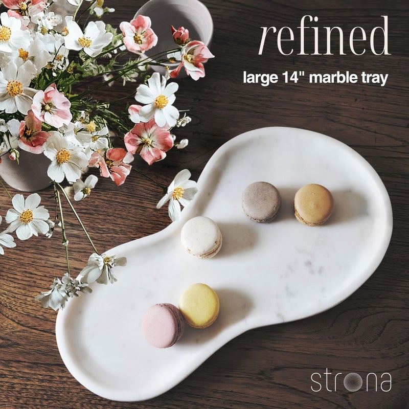 STRONA Large Curved Edge Marble Tray 14" x 7.8" â€“ Natural Stone Vanity Tray for Perfume & Jewelry, Elegant White Marble Decor for Bathroom Countertop & Kitchen Counter, Modern Catchall for Keys & Candles - Image 5