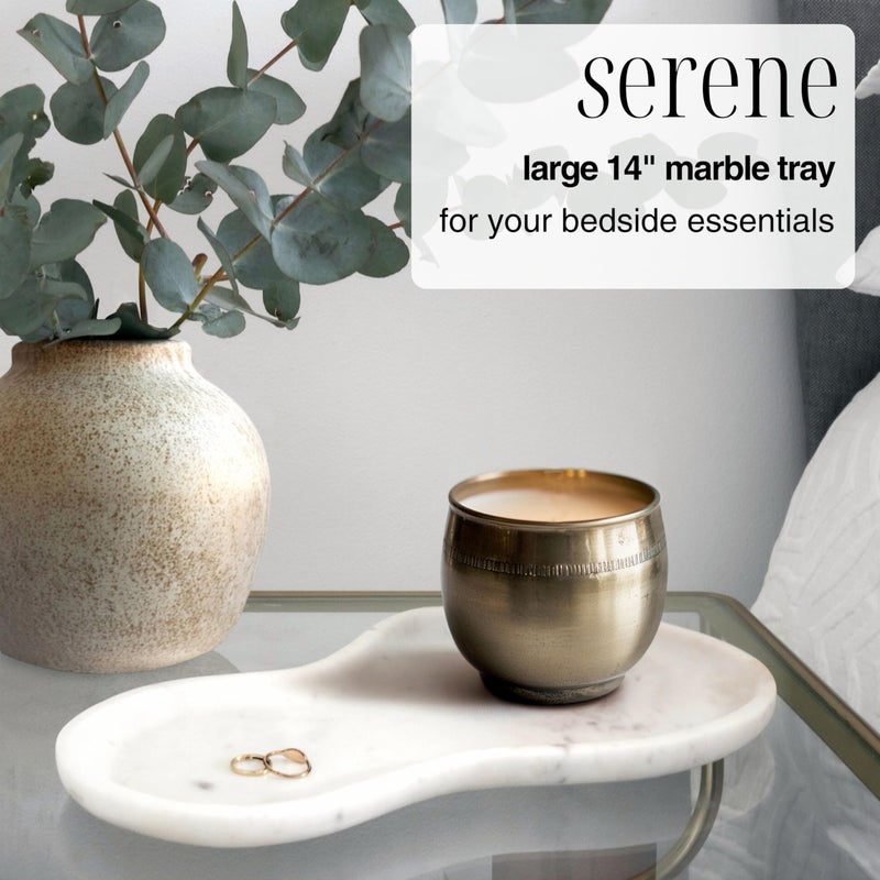 STRONA Large Curved Edge Marble Tray 14" x 7.8" â€“ Natural Stone Vanity Tray for Perfume & Jewelry, Elegant White Marble Decor for Bathroom Countertop & Kitchen Counter, Modern Catchall for Keys & Candles - Image 2
