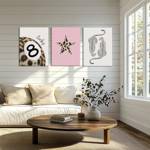 Hwetui Trendy Leopard Canvas Wall Art Set of 3 Funky Lucky 8 Ball Posters Prints Preppy Room Aesthetic Painting Cheetah Wall Decor Pictures for Girls Bedroom Apartment Dorm 16x24 Inch Framed - Image 5