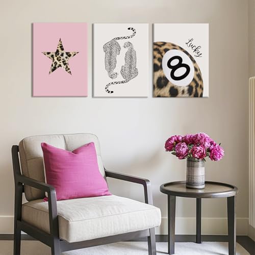 Hwetui Trendy Leopard Canvas Wall Art Set of 3 Funky Lucky 8 Ball Posters Prints Preppy Room Aesthetic Painting Cheetah Wall Decor Pictures for Girls Bedroom Apartment Dorm 16x24 Inch Framed - Image 4