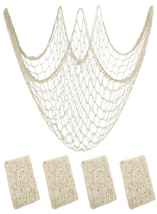 Aodaer 4 Pieces Natural Fish Net Decorative Fish Netting Natural Cotton Beach Decorations for Mermaid Birthday Baby Shark Birthday Under the Sea Party Pirate Party Favor - Image 1